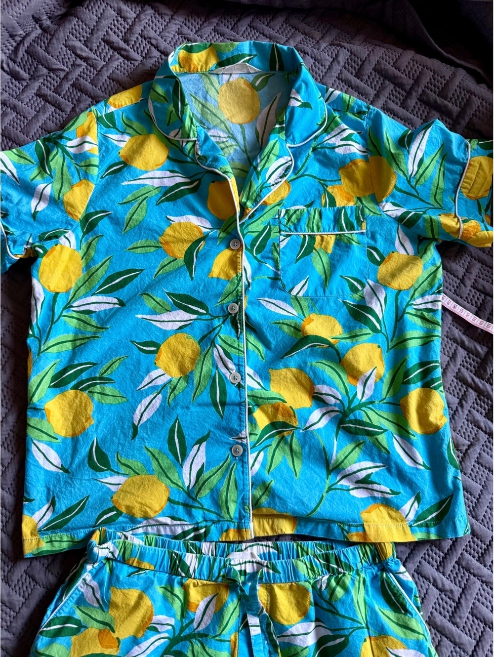 Printfresh Lemon Print Short Pajama Set Blue Yellow Cotton PJs Size S - Picture 4 of 9